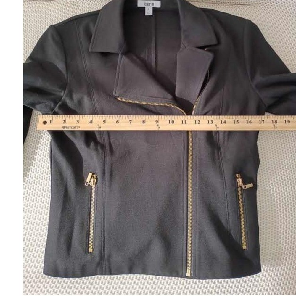 bar III Black Asymmetrical Zipper Moto Jacket‎ Blazer Style Size Small - Picture 12 of 15